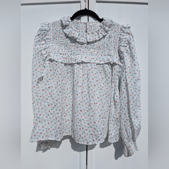 Doen Floral Ruffle Blouse - White and Pink - Picture 3 of 8